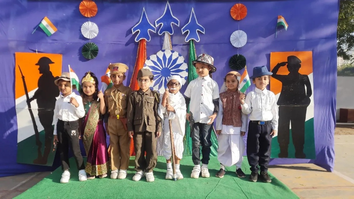 Children in costume for values activity at T.N. RAO School